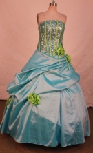 Simple Ball Gown Strapless Floor-length Teal Taffeta Beading Quinceanera dress Style FA-L-291