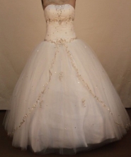 Sweet Ball Gown Strapless Floor-Lengtrh White Beading Quinceanera Dresses Style FA-S-207