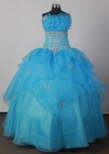 Sweet Ball Gown Strapless Floor-length Aqua Blue Quincenera Dresses TD26003