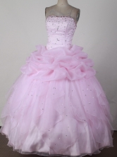 Sweet Ball Gown Strapless Floor-length Pink Quincenera Dresses TD260043