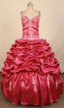 Wonderful Ball Gown Straps Floor-length Hot Pink Taffeta Appliques Quinceanera dress Style FA-L-294