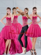 2015 Detachable Hot Pink Sweetheart Quinceanera Dress with Appliques and Beading QDZY209TZA2FOR