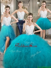 Affordable Beaded and Ruffled Detachable Quinceanera Dresses in Teal and White YYPJ023CX004FOR