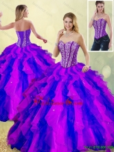 Classical Detachable  Beading and Ruffles Multi Color Sweet 16 Dresses  SJQDDT186002-3FOR