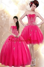 Detachable Beautiful Strapless Floor Length Quince Dresses with Appliques in Hot Pink XFNAO209TZFOR