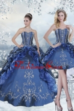 Detachable Custom Made Embroidery and Beading Blue Quince Dresses for 2015 XFNAOA62TZFOR