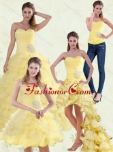 Detachable Yellow Beaded and Ruffled Sweetheart Quinceanera Dress for 2015 MQR50TZA2FOR