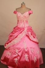 Elegant Ball Gown Off The Shoulder Floor-length Rose Pink Taffeta Quinceanera dress Style FA-L-240