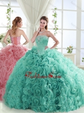 Lovely Brush Train Mint Detachable Quinceanera Dresses with BeadingSJQDDT552002FOR