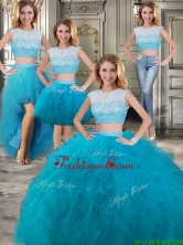 Modest Scoop Cap Sleeves Teal Detachable Sweet 16 Dresses with Beading and Ruffles YYPJ025CX004FOR