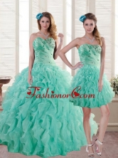 Newest Detachable Aqua Blue Quince Dresses with Beading and Ruffles for 2015 XFNAO663TZFOR