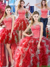Popular Beaded and Ruffled Detachable Quinceanera Dresses in Red and Grey YYPJ003CX004FOR