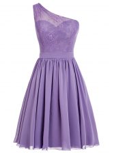  One Shoulder Sleeveless Ankle Length Appliques Side Zipper Prom Evening Gown with Lavender