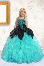  Pick Ups Floor Length Aqua Blue Little Girls Pageant Dress Wholesale Straps Sleeveless Lace Up