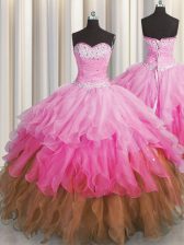 Chic Beading and Ruffles and Ruffled Layers and Sequins Quinceanera Gowns Multi-color Lace Up Sleeveless Floor Length