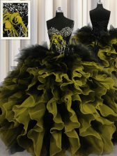  Multi-color Ball Gown Prom Dress Military Ball and Sweet 16 and Quinceanera with Beading and Ruffles Sweetheart Sleeveless Lace Up