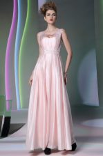 High Class Baby Pink Empire Scoop Sleeveless Silk Like Satin Floor Length Zipper Beading Prom Dresses