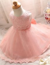 Inexpensive Scoop Sleeveless Zipper Flower Girl Dresses Baby Pink Tulle