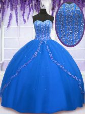 Superior Royal Blue Ball Gowns Tulle Sweetheart Sleeveless Beading and Sequins Floor Length Lace Up Quinceanera Gown