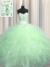  Visible Boning Sleeveless Beading and Appliques and Ruffles Lace Up Quinceanera Gown