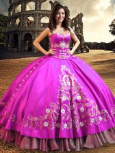 Top Selling Fuchsia Sweetheart Lace Up Embroidery Sweet 16 Quinceanera Dress Sleeveless
