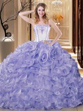 Noble Lavender Lace Up Quinceanera Dresses Embroidery and Ruffles Sleeveless Floor Length