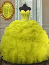 Perfect Sleeveless Beading and Ruffles and Pick Ups Lace Up Ball Gown Prom Dress