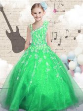 Fashion Asymmetric Sleeveless Lace Up Girls Pageant Dresses Green Organza