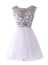 Top Selling Scoop Mini Length Backless Prom Party Dress White for Prom and Party with Sequins