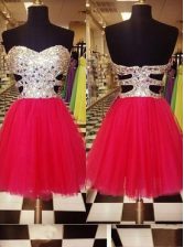  Red Zipper Sweetheart Sequins Prom Party Dress Tulle Sleeveless