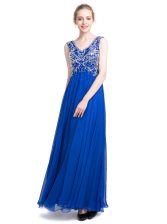 Hot Sale Sleeveless Ankle Length Beading Zipper Homecoming Dress with Royal Blue