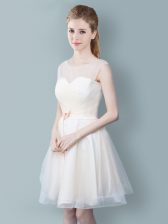  Scoop Knee Length Empire Sleeveless Champagne Quinceanera Court of Honor Dress Zipper