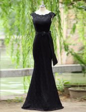 Luxury Mermaid Scoop Lace Sleeveless Floor Length Prom Party Dress and Lace