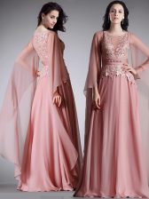  Pink Scoop Zipper Lace and Belt Prom Evening Gown 3 4 Length Sleeve