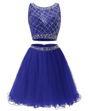 Unique Scoop Sleeveless Side Zipper Prom Dresses Royal Blue Organza