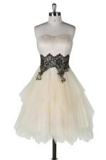 Fitting Champagne A-line Appliques Zipper Tulle Sleeveless Knee Length