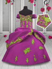  Off The Shoulder Sleeveless Satin Kids Formal Wear Beading and Appliques Lace Up