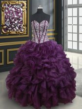 Exceptional Sweetheart Sleeveless Organza 15th Birthday Dress Beading and Ruffles Lace Up