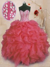 Spectacular Sleeveless Lace Up Floor Length Beading and Ruffles Ball Gown Prom Dress