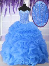  Sequins Ball Gowns Ball Gown Prom Dress Blue Sweetheart Organza Sleeveless Floor Length Lace Up