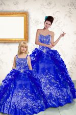  Sleeveless Taffeta Floor Length Lace Up Quinceanera Gown in Royal Blue with Beading and Embroidery and Pick Ups