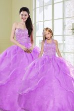  Lilac Sleeveless Floor Length Beading and Sequins Lace Up 15th Birthday Dress