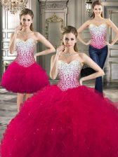 Flare Three Piece Sleeveless Beading and Ruffles Lace Up Quinceanera Gown