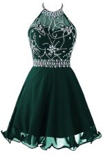 Dazzling Dark Green Organza Zipper Scoop Sleeveless Mini Length Homecoming Dress Beading and Belt