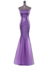 Delicate Mermaid Sleeveless Zipper Floor Length Sequins Prom Party Dress