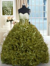Nice Sweetheart Sleeveless Brush Train Lace Up Ball Gown Prom Dress Olive Green Organza