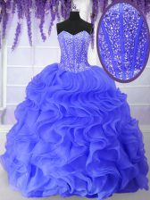 Artistic Blue Sweet 16 Quinceanera Dress Military Ball and Sweet 16 and Quinceanera with Beading and Ruffles Sweetheart Sleeveless Lace Up