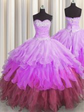  Pick Ups Ruffled Sweetheart Sleeveless Lace Up Quinceanera Gowns Multi-color Organza
