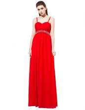 Custom Made Floor Length Empire Sleeveless Red Prom Gown Side Zipper
