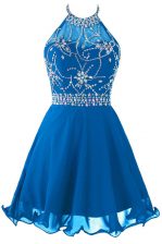  Scoop Mini Length Empire Sleeveless Blue Prom Evening Gown Zipper